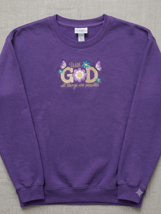πSimply Stitched With God, all things are possible. Size L.