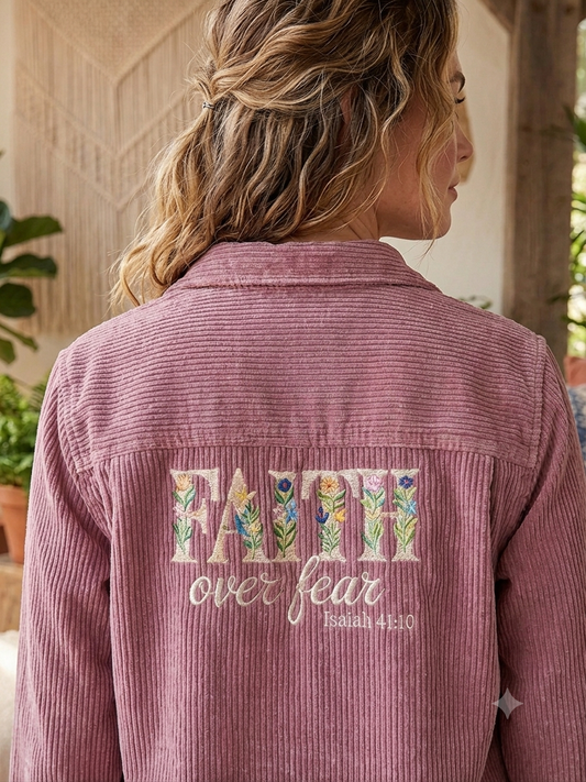 Simply Stitched Faith over Fear Corduroy Shacket. Size M