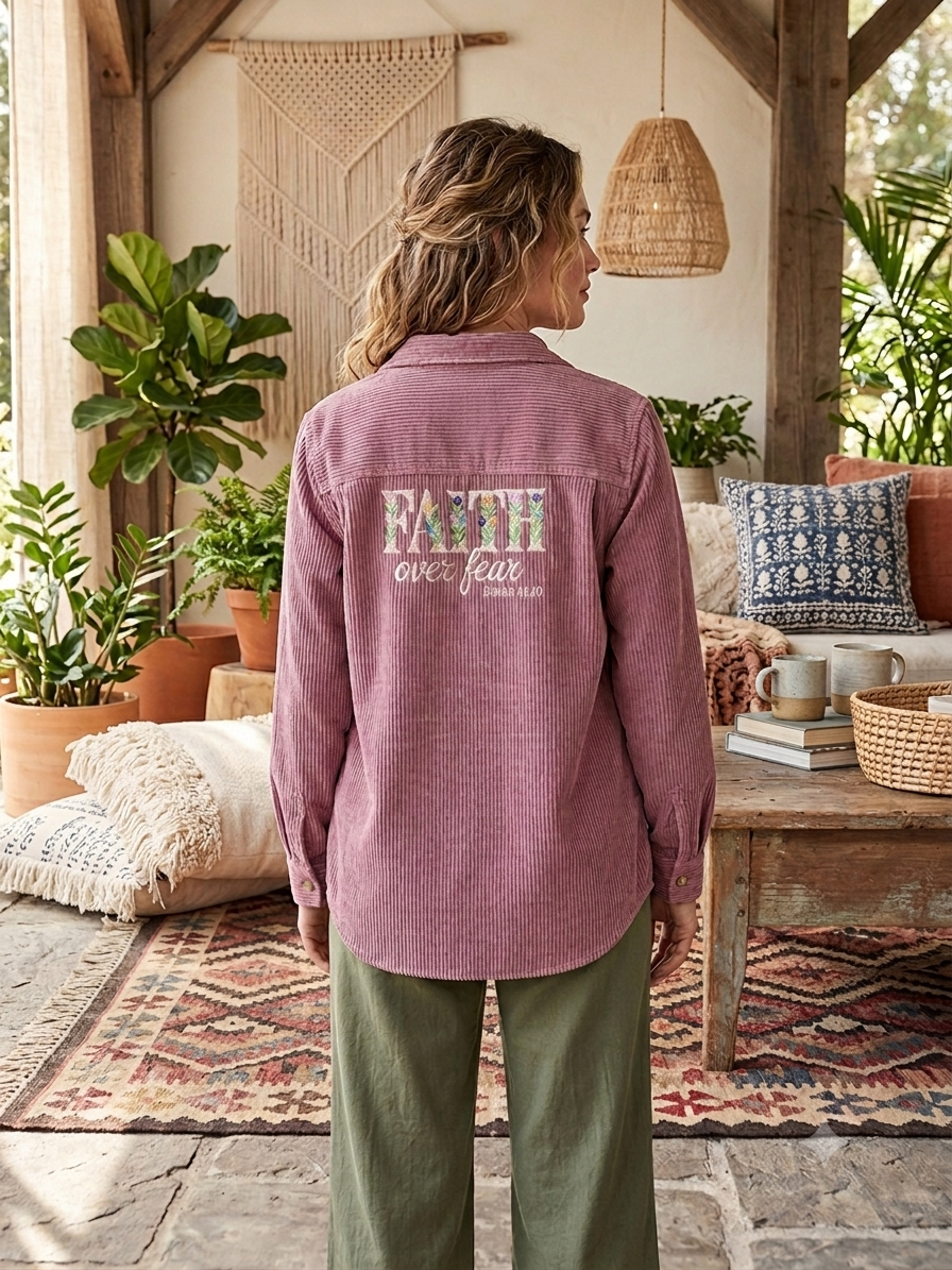 Simply Stitched Faith over Fear Corduroy Shacket. Size M