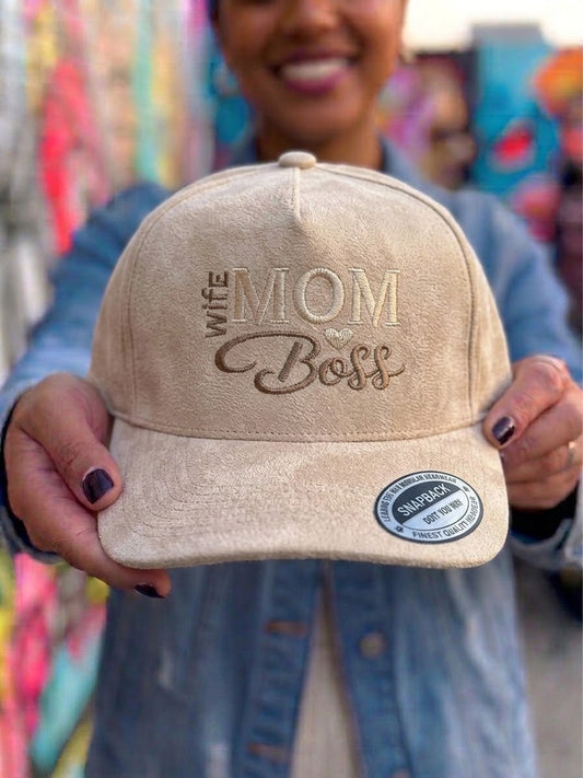 Simply stitched. Mom Wife Boss Trucker Hat.