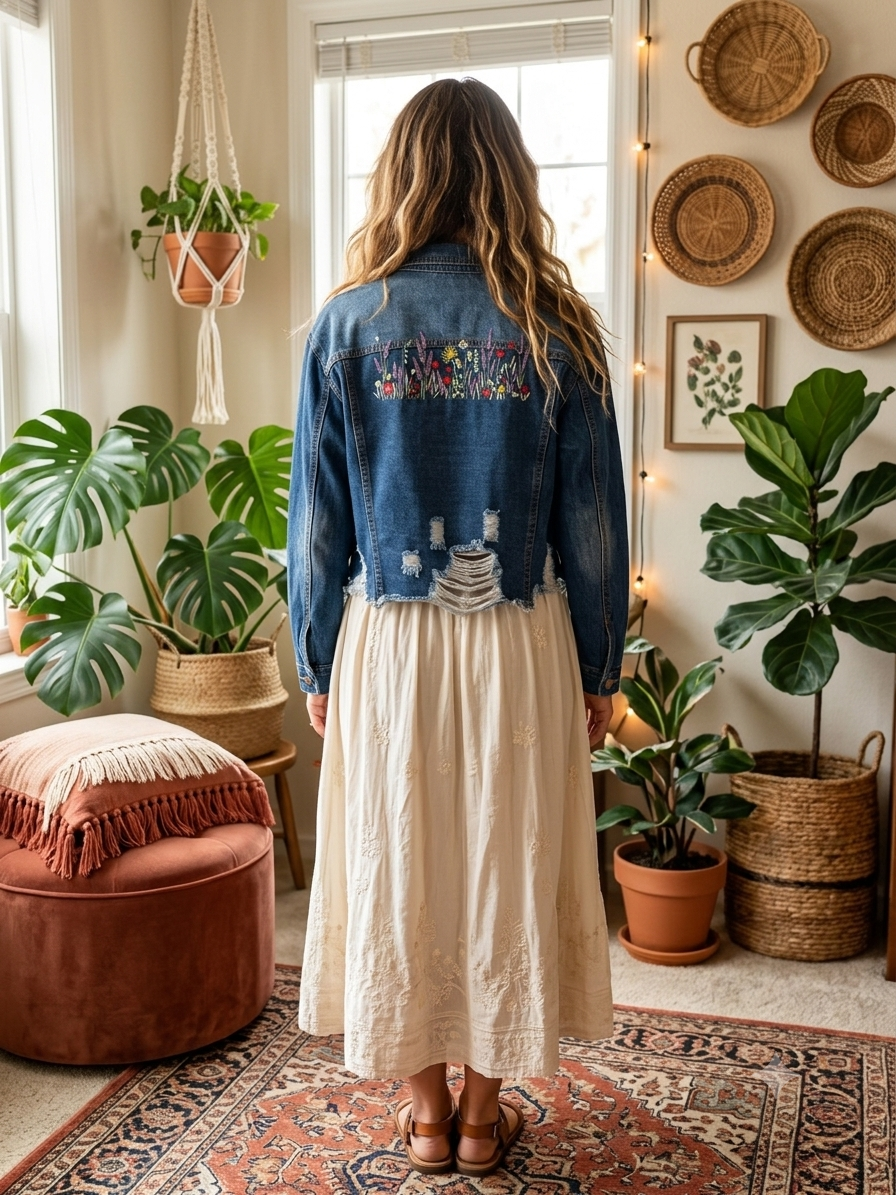 🌷Simply Stitched Cropped Floral Denim Jacket