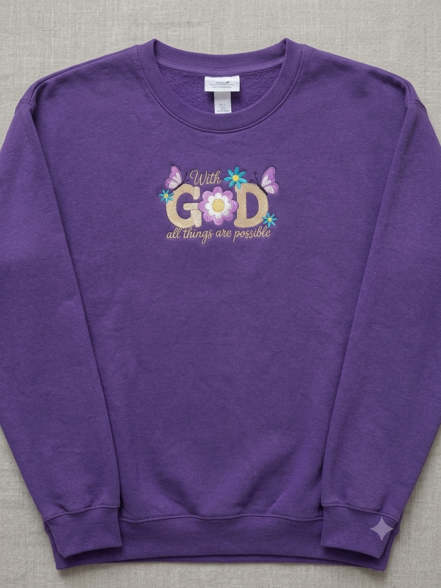 💐Simply Stitched With God, all things are possible. Size L.
